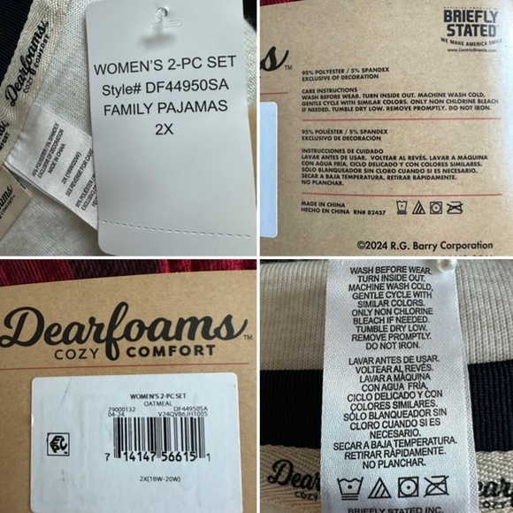 Dearfoams Women's 2X  Red/Tan/Black Family Christmas Holiday 2 Peace Pajama Set - Picture 12 of 12